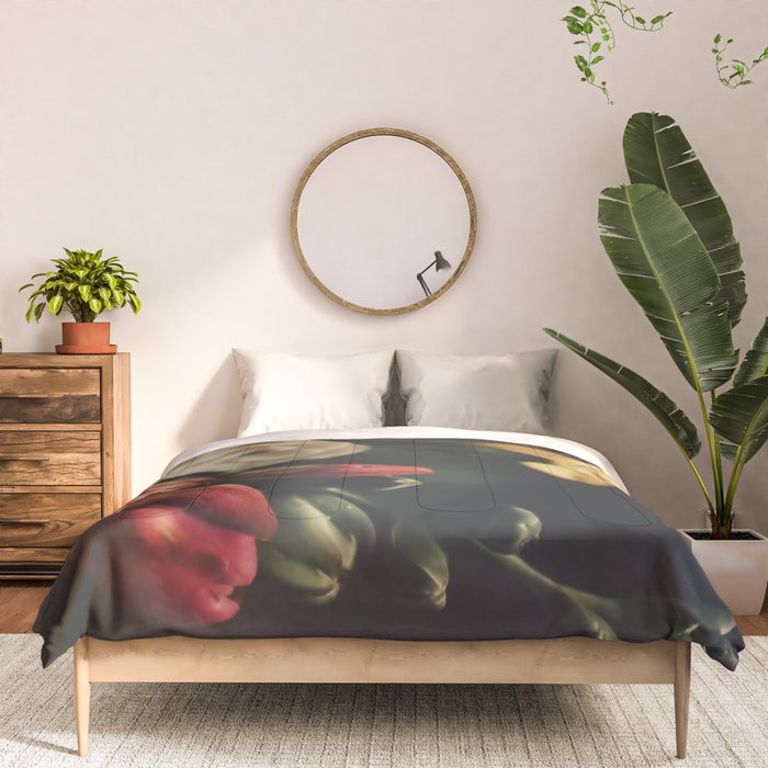 Flower Photography - Mixed Floral Bouquet - Pink Yellow Flowers - Elegant Dark Dramatic Floral print Comforter Gallery Image 3