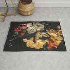 Flower Photography - Mixed Floral Bouquet - Pink Yellow Flowers - Elegant Dark Dramatic Floral print Rug Gallery Image 1