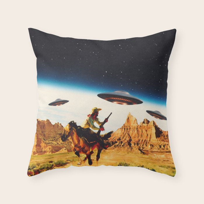 UFO Space Chase Throw Pillow Gallery Image 1