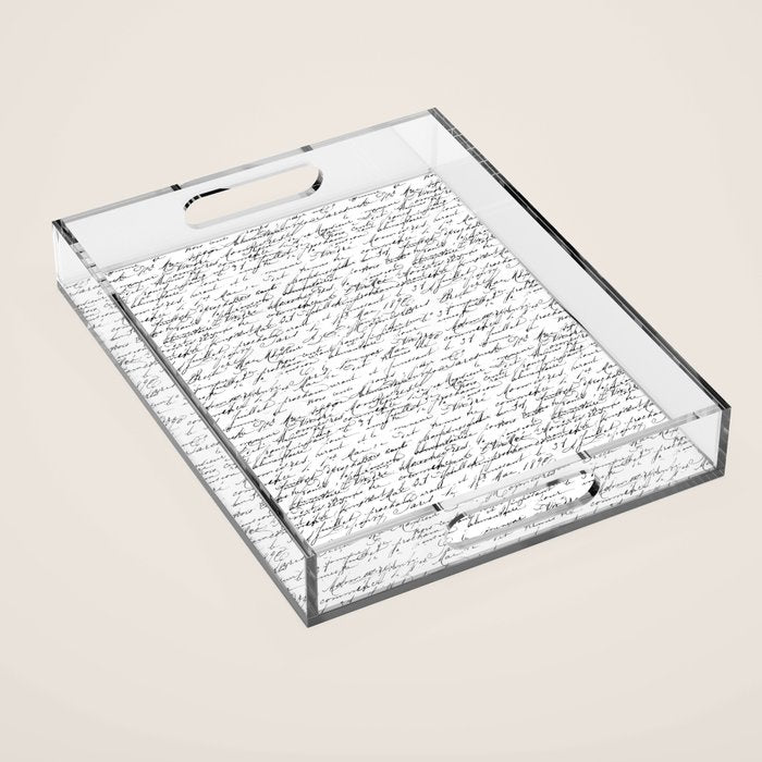 Vintage Handwriting Black And White Nostalgic Texture Acrylic Tray Gallery Image 1
