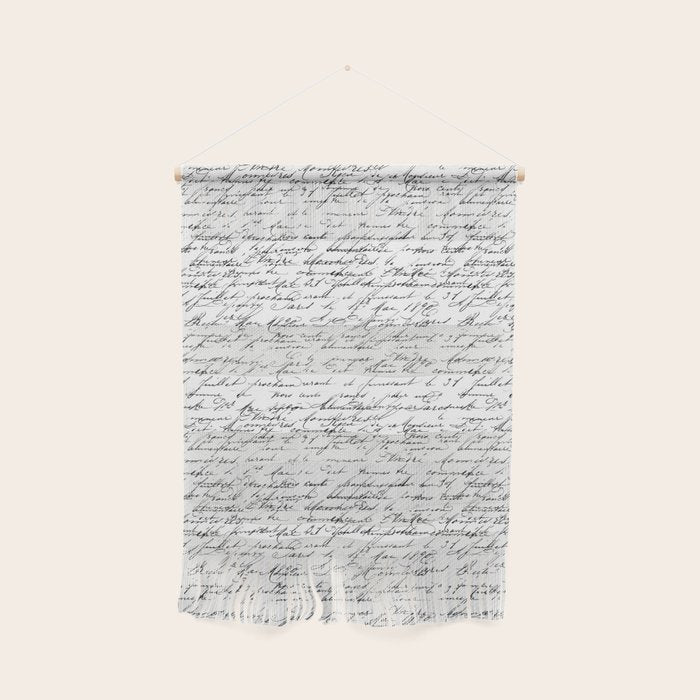 Vintage Handwriting Black And White Nostalgic Texture Wall Hanging Gallery Image 1