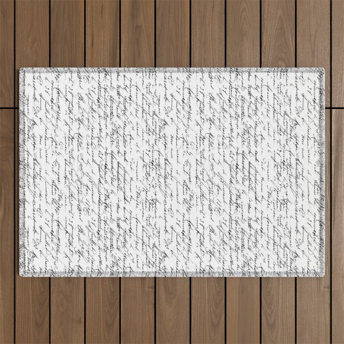 Vintage Handwriting Black And White Nostalgic Texture Outdoor Rug Gallery Image 1