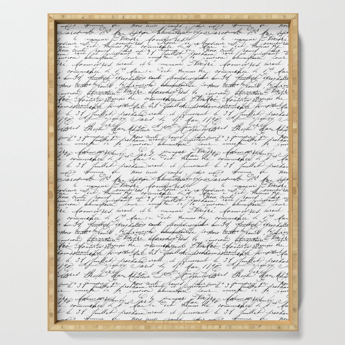 Vintage Handwriting Black And White Nostalgic Texture Serving Tray Gallery Image 1
