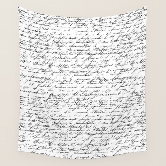 Vintage Handwriting Black And White Nostalgic Texture Wall Tapestry Gallery Image 4