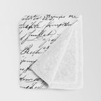 Vintage Handwriting Black And White Nostalgic Texture Throw Blanket Gallery Image 3