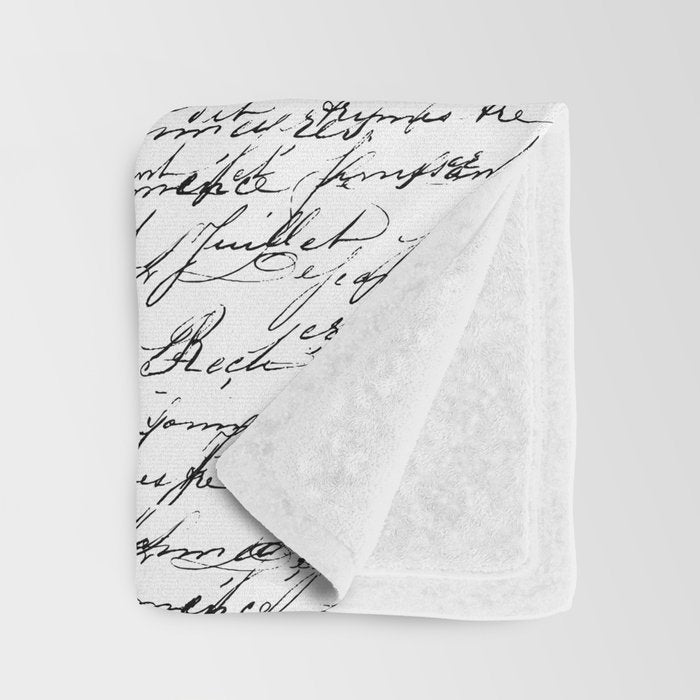 Vintage Handwriting Black And White Nostalgic Texture Throw Blanket Gallery Image 3