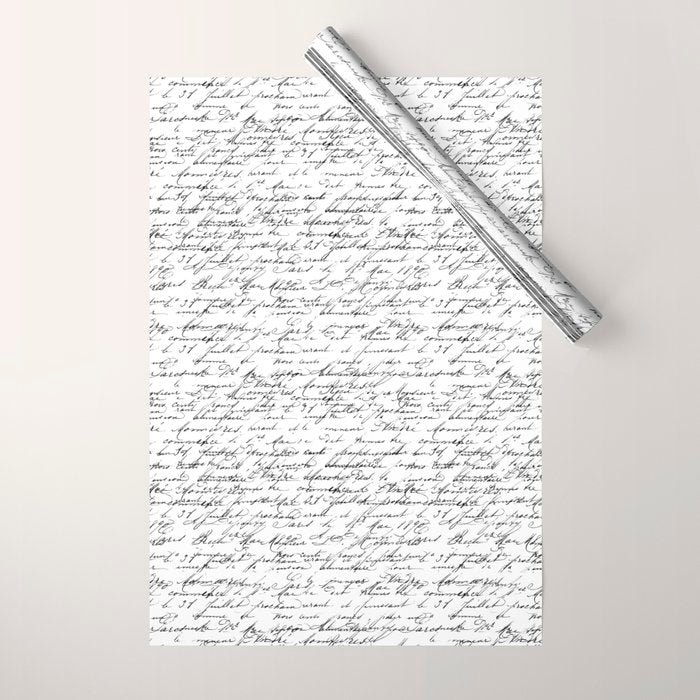 Vintage Handwriting Black And White Nostalgic Texture Wrapping Paper Gallery Image 1