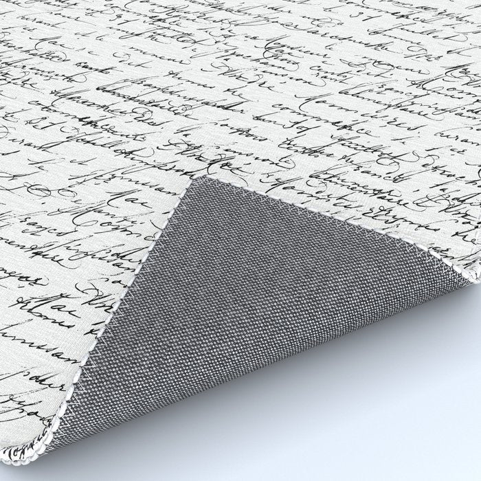 Vintage Handwriting Black And White Nostalgic Texture Rug Gallery Image 4