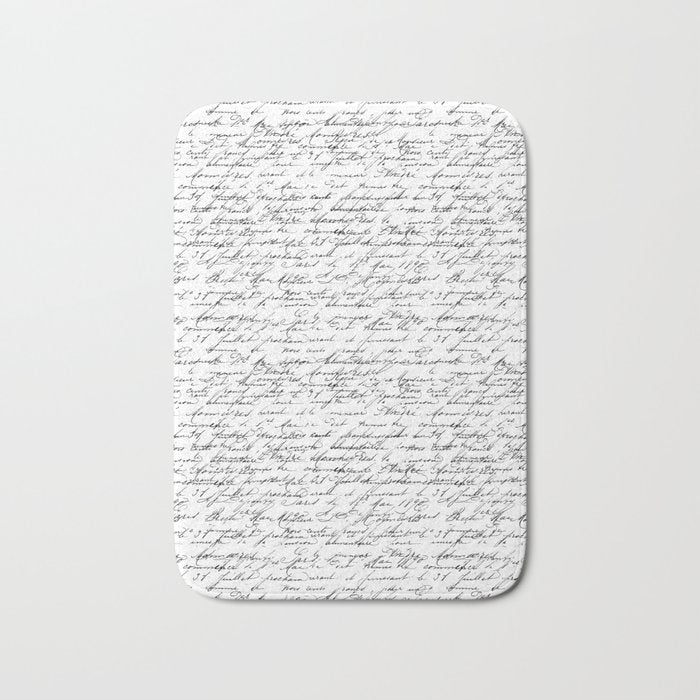 Vintage Handwriting Black And White Nostalgic Texture Bath Mat Gallery Image 1