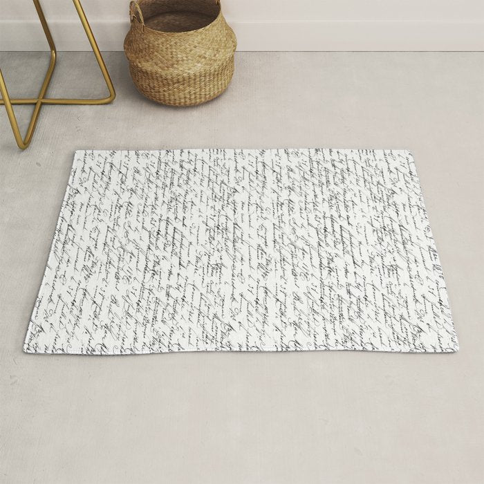 Vintage Handwriting Black And White Nostalgic Texture Rug Gallery Image 1