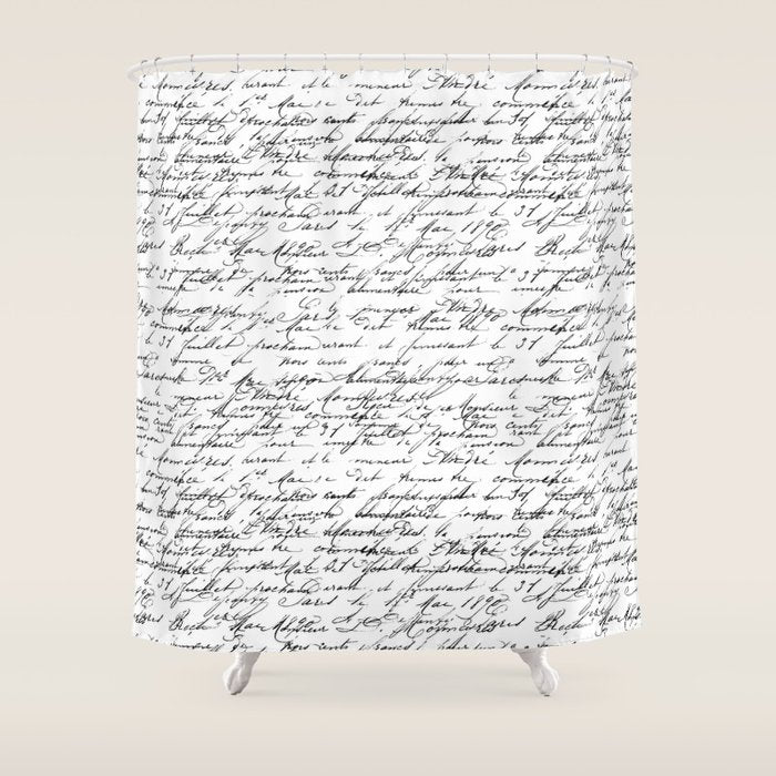 Vintage Handwriting Black And White Nostalgic Texture Shower Curtain Gallery Image 1