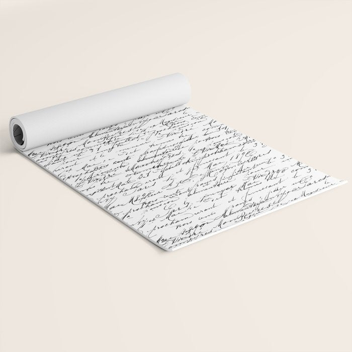 Vintage Handwriting Black And White Nostalgic Texture Yoga Mat Gallery Image 2