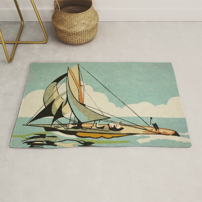 Vintage Japanese Sailboat Rug Gallery Image 1