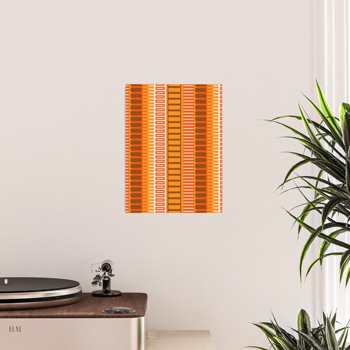 Retro 70s Brown and Orange Mid Century Color Block Vertical Stripes Geometric Pattern  Poster Gallery Image 2