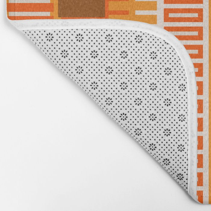 Retro 70s Brown and Orange Mid Century Color Block Vertical Stripes Geometric Pattern  Bath Mat Gallery Image 2