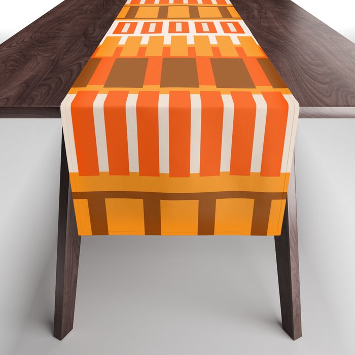 Retro 70s Brown and Orange Mid Century Color Block Vertical Stripes Geometric Pattern  Table Runner Gallery Image 1