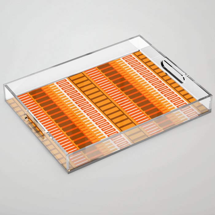 Retro 70s Brown and Orange Mid Century Color Block Vertical Stripes Geometric Pattern  Acrylic Tray Gallery Image 1
