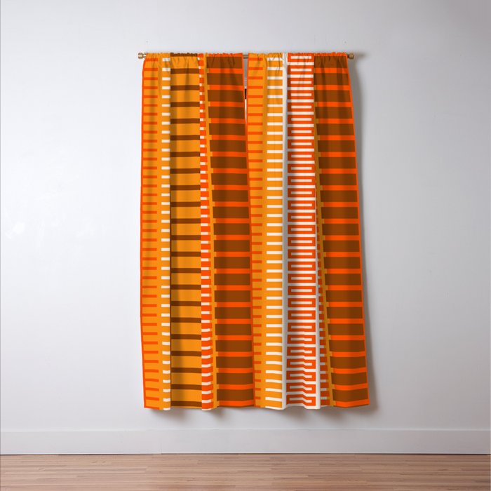 Retro 70s Brown and Orange Mid Century Color Block Vertical Stripes Geometric Pattern  Window Curtain Gallery Image 3