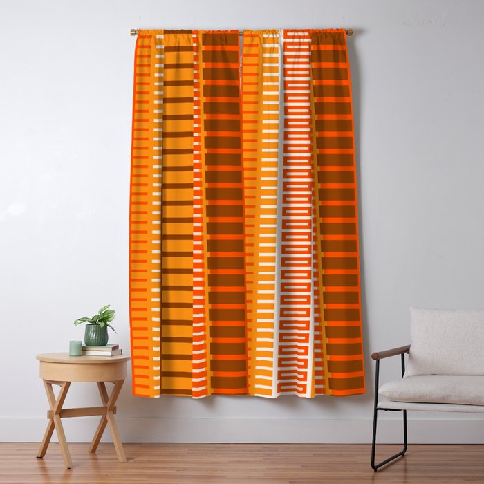Retro 70s Brown and Orange Mid Century Color Block Vertical Stripes Geometric Pattern  Window Curtain Gallery Image 5