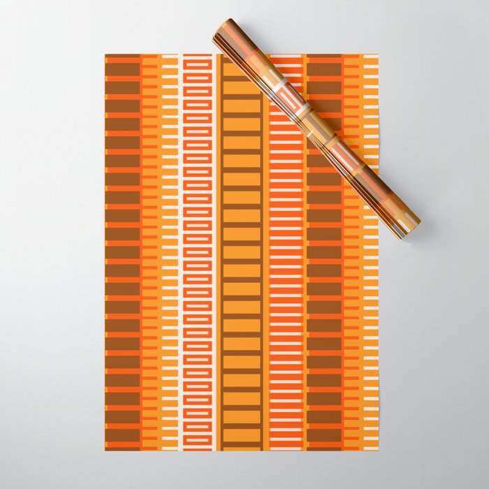 Retro 70s Brown and Orange Mid Century Color Block Vertical Stripes Geometric Pattern  Wrapping Paper Gallery Image 1