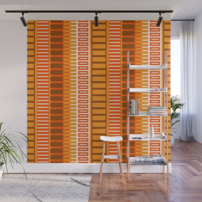 Retro 70s Brown and Orange Mid Century Color Block Vertical Stripes Geometric Pattern  Wall Mural Gallery Image 1