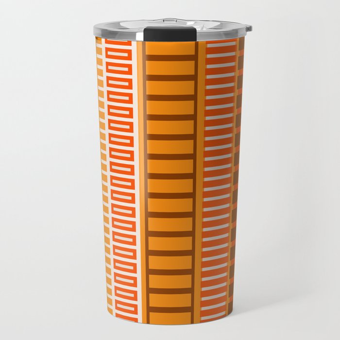 Retro 70s Brown and Orange Mid Century Color Block Vertical Stripes Geometric Pattern  Travel Mug Gallery Image 1