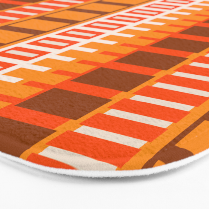 Retro 70s Brown and Orange Mid Century Color Block Vertical Stripes Geometric Pattern  Bath Mat Gallery Image 3