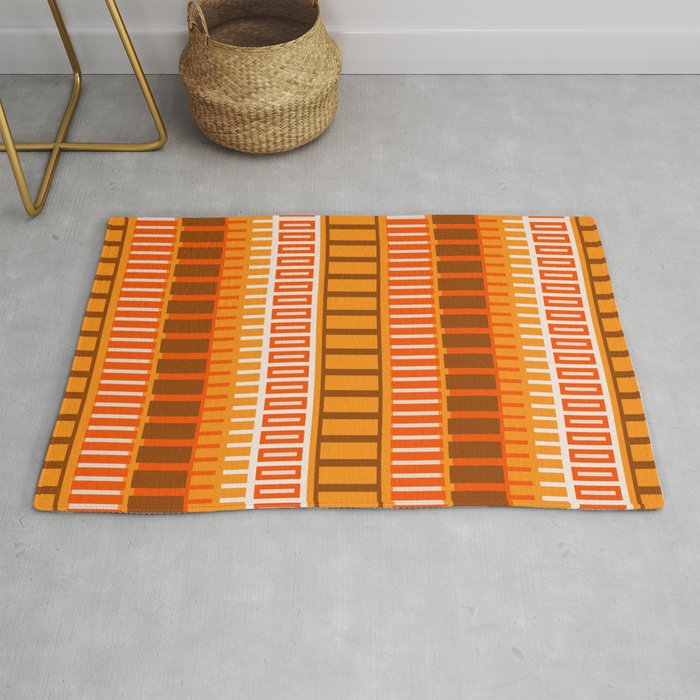 Retro 70s Brown and Orange Mid Century Color Block Vertical Stripes Geometric Pattern  Rug Gallery Image 1