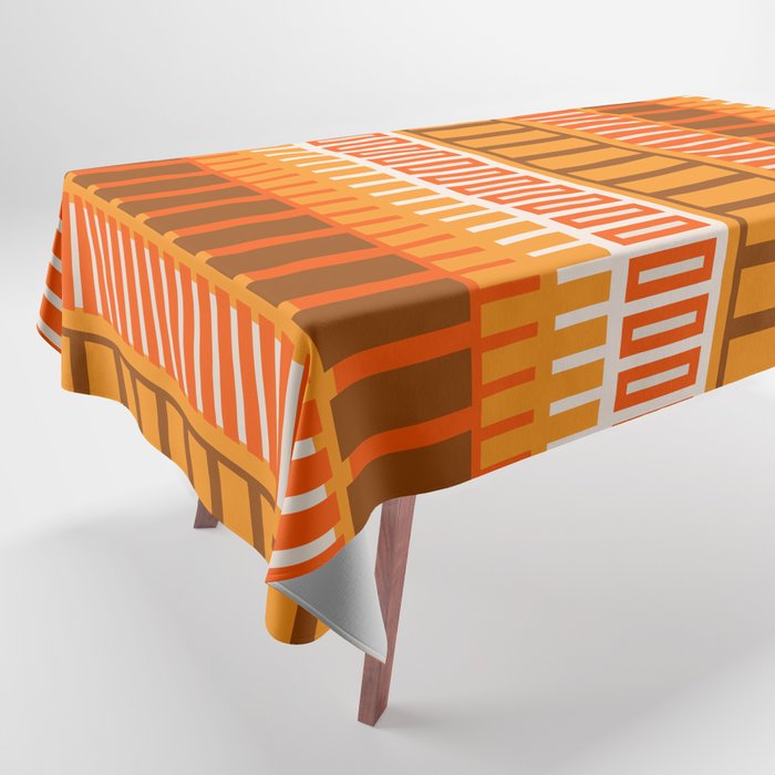 Retro 70s Brown and Orange Mid Century Color Block Vertical Stripes Geometric Pattern  Tablecloth Gallery Image 1
