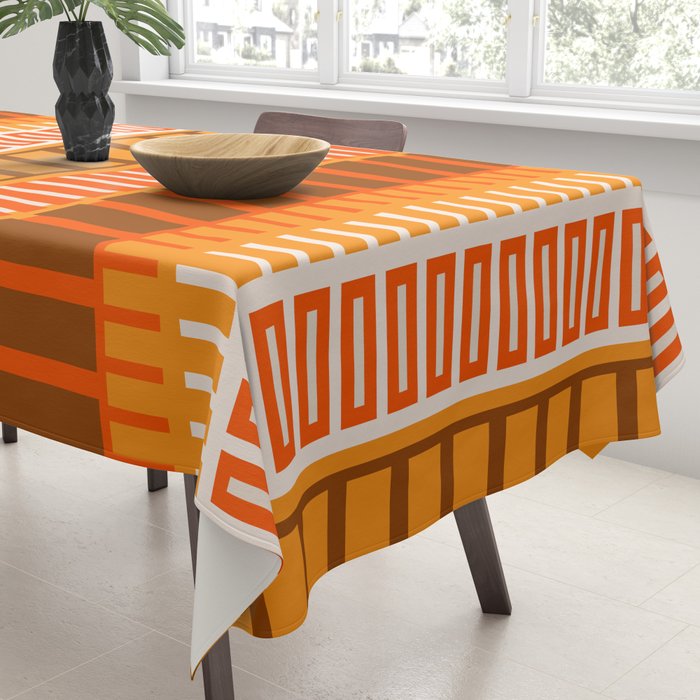 Retro 70s Brown and Orange Mid Century Color Block Vertical Stripes Geometric Pattern  Tablecloth Gallery Image 3