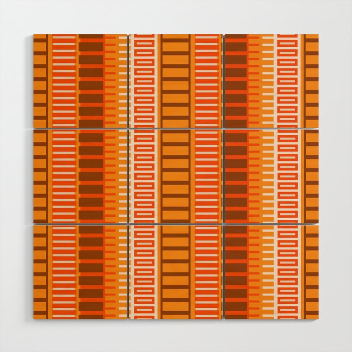 Retro 70s Brown and Orange Mid Century Color Block Vertical Stripes Geometric Pattern  Wood Wall Art Gallery Image 1