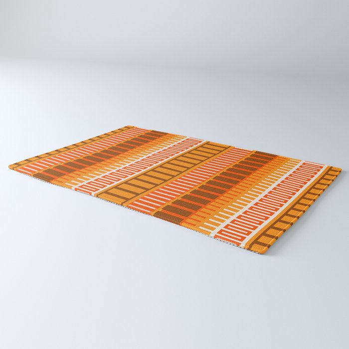 Retro 70s Brown and Orange Mid Century Color Block Vertical Stripes Geometric Pattern  Rug Gallery Image 3