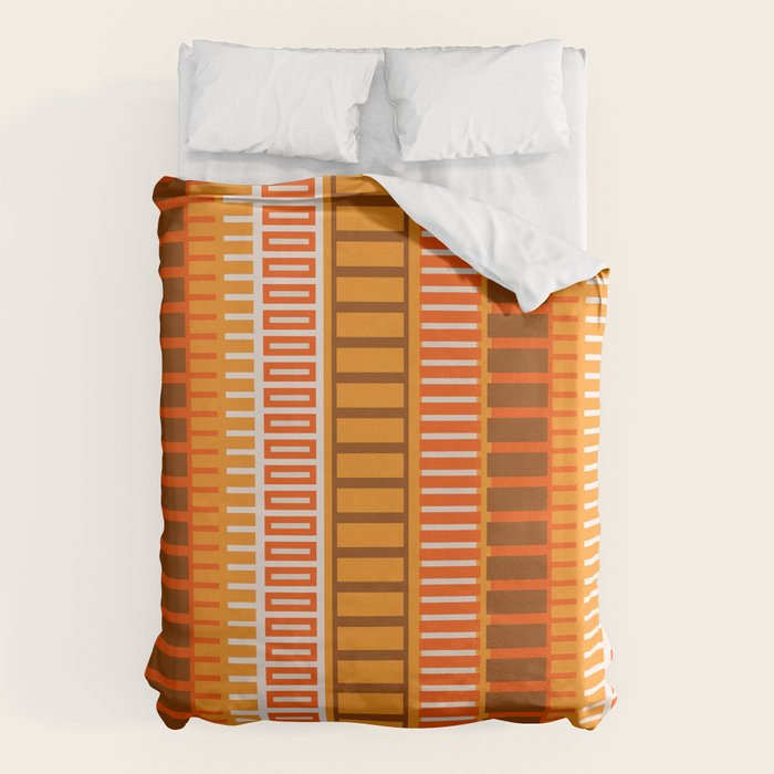 Retro 70s Brown and Orange Mid Century Color Block Vertical Stripes Geometric Pattern  Duvet Cover Gallery Image 1