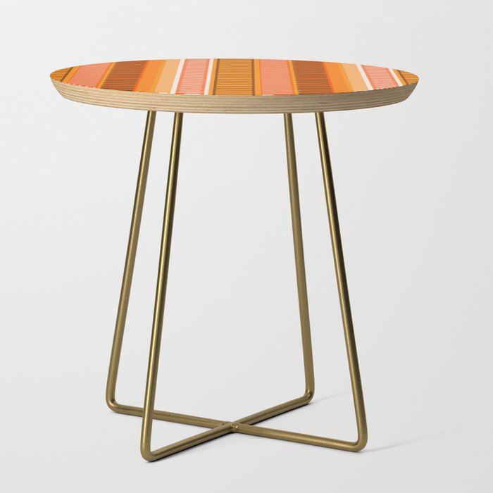Retro 70s Brown and Orange Mid Century Color Block Vertical Stripes Geometric Pattern  Side Table Gallery Image 1