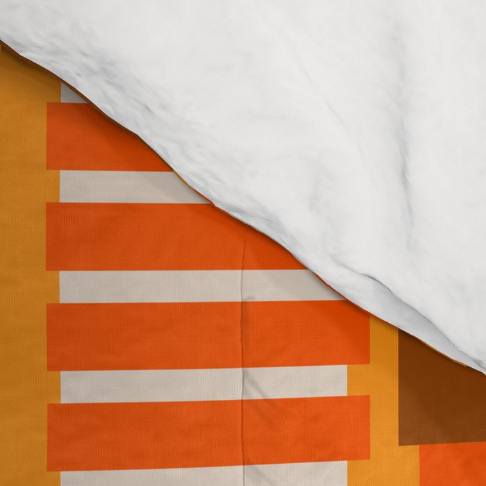 Retro 70s Brown and Orange Mid Century Color Block Vertical Stripes Geometric Pattern  Comforter Gallery Image 4