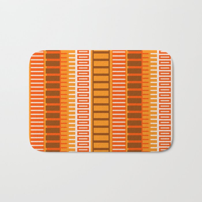 Retro 70s Brown and Orange Mid Century Color Block Vertical Stripes Geometric Pattern  Bath Mat Gallery Image 1