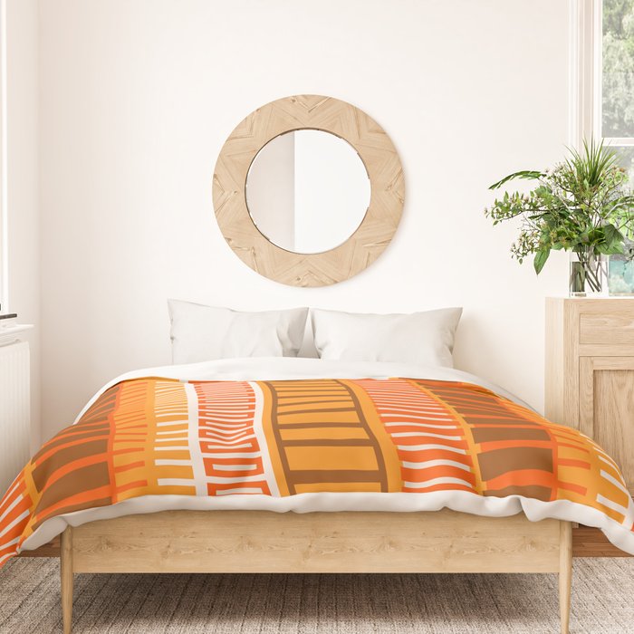 Retro 70s Brown and Orange Mid Century Color Block Vertical Stripes Geometric Pattern  Duvet Cover Gallery Image 3