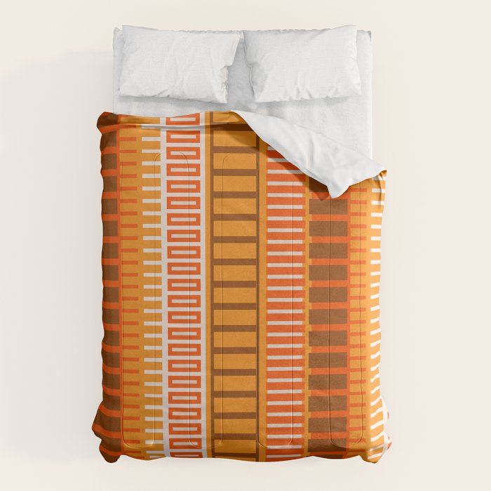Retro 70s Brown and Orange Mid Century Color Block Vertical Stripes Geometric Pattern  Comforter Gallery Image 1