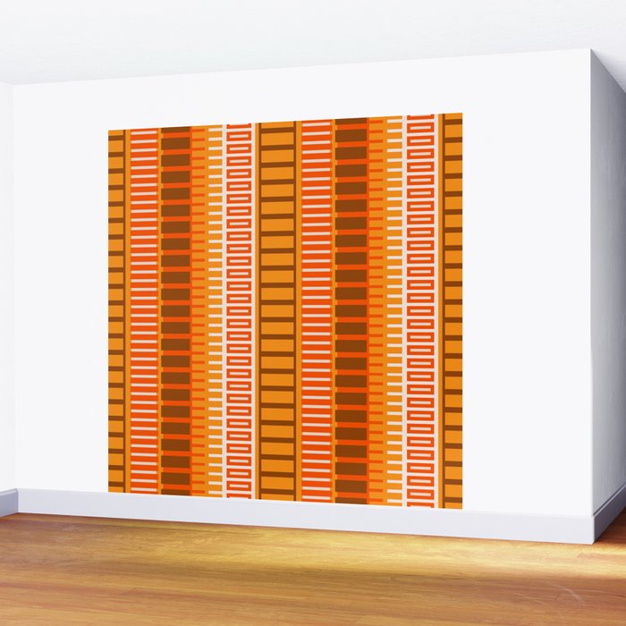 Retro 70s Brown and Orange Mid Century Color Block Vertical Stripes Geometric Pattern  Wall Mural Gallery Image 2