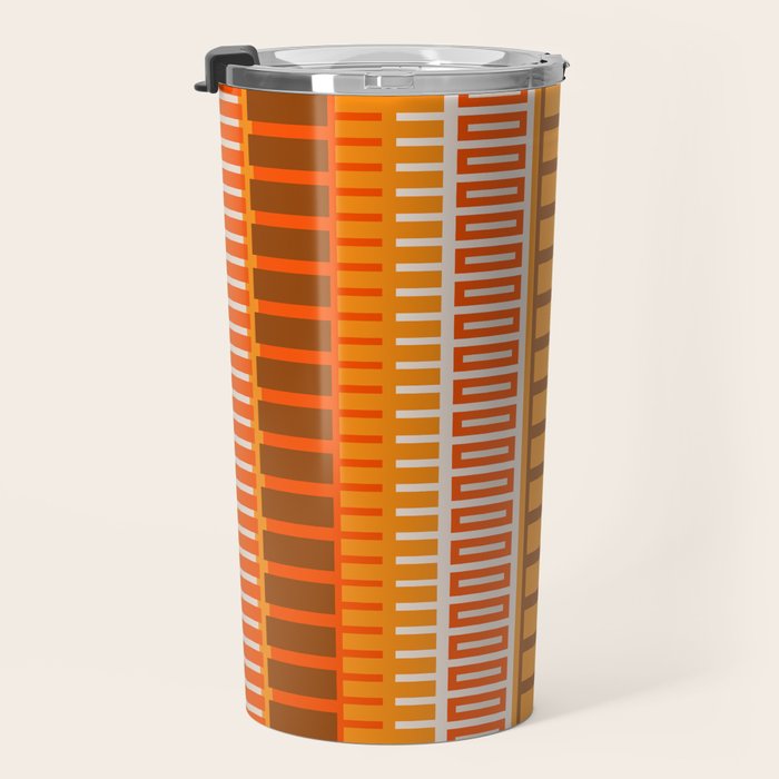 Retro 70s Brown and Orange Mid Century Color Block Vertical Stripes Geometric Pattern  Travel Mug Gallery Image 3