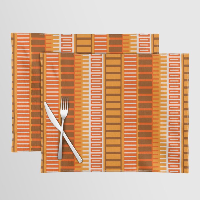 Retro 70s Brown and Orange Mid Century Color Block Vertical Stripes Geometric Pattern  Placemat Gallery Image 1