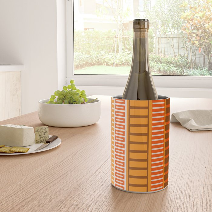 Retro 70s Brown and Orange Mid Century Color Block Vertical Stripes Geometric Pattern  Wine Chiller Gallery Image 4