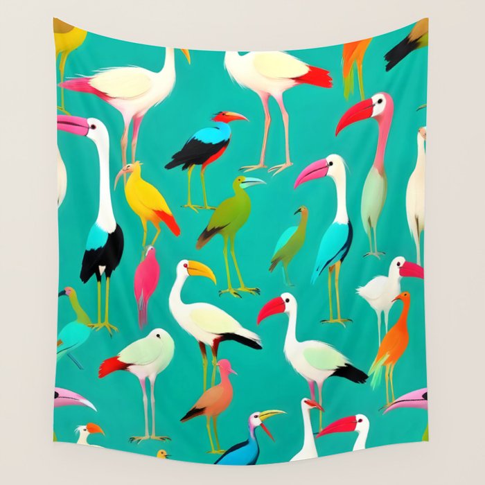 The Dance of Bird Colors Wall Tapestry Gallery Image 1