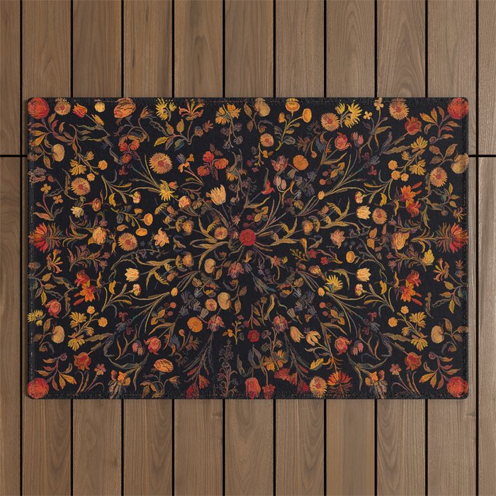 Exotic Midnight Floral Garden Outdoor Rug Gallery Image 1