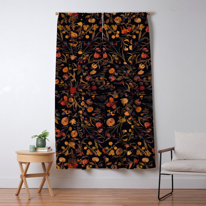 Exotic Midnight Floral Garden Window Curtain Gallery Image 1