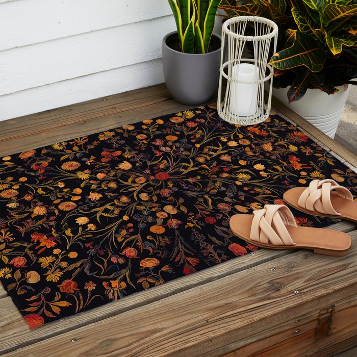 Exotic Midnight Floral Garden Outdoor Rug Gallery Image 2