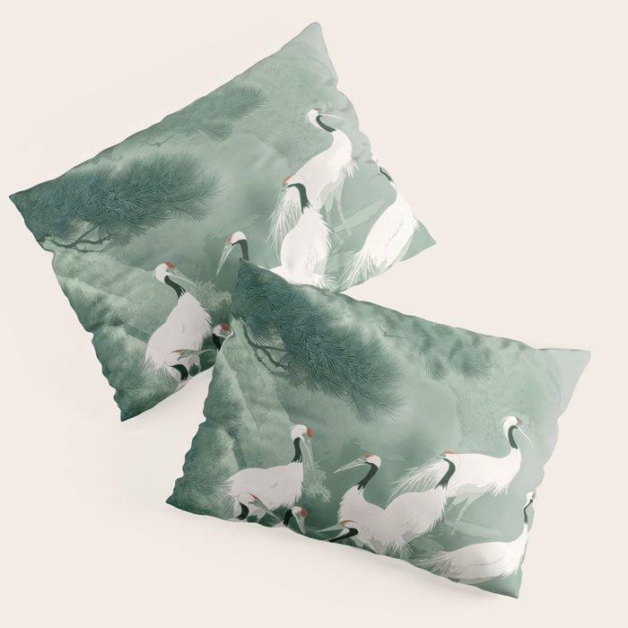 Japandi Wall Art chinoiserie Bird Poster Japanese wabi Sabi sage Green Forest maximalist Painting Pillow Sham Gallery Image 1