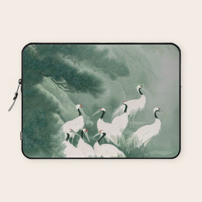 Japandi Wall Art chinoiserie Bird Poster Japanese wabi Sabi sage Green Forest maximalist Painting Laptop Sleeve Gallery Image 1