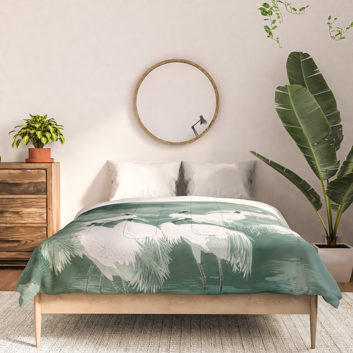 Japandi Wall Art chinoiserie Bird Poster Japanese wabi Sabi sage Green Forest maximalist Painting Comforter Gallery Image 3