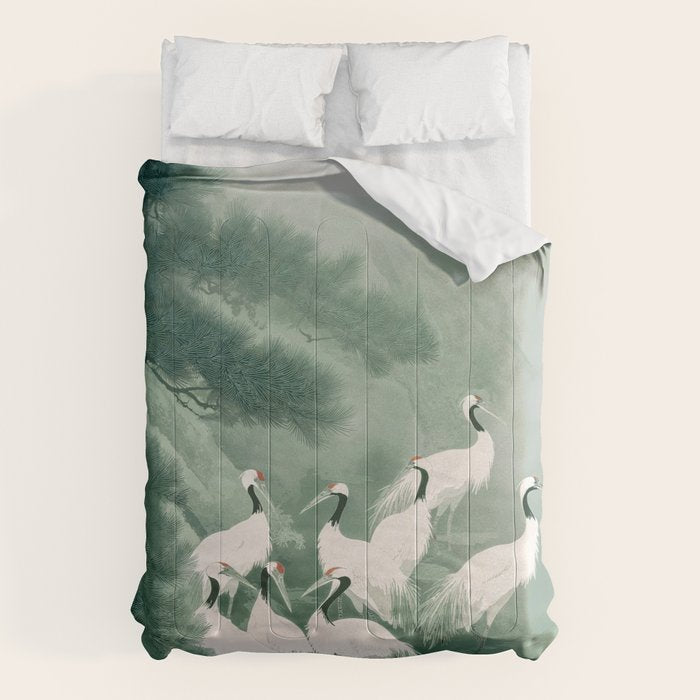 Japandi Wall Art chinoiserie Bird Poster Japanese wabi Sabi sage Green Forest maximalist Painting Comforter Gallery Image 6